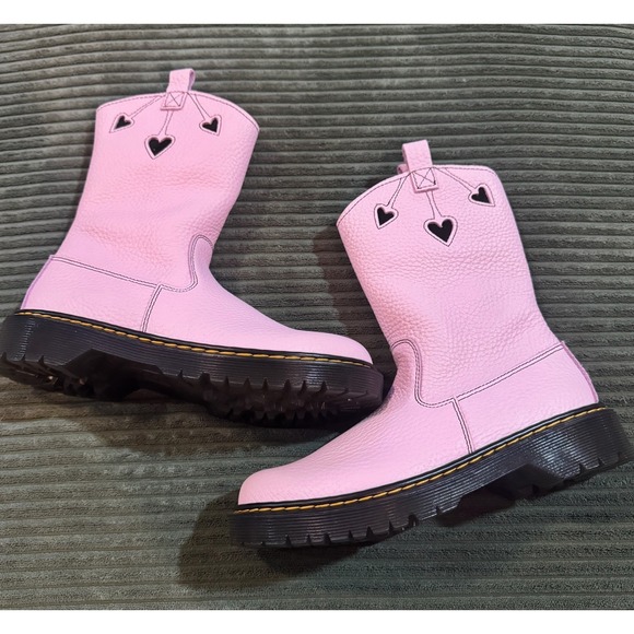 Dr. Martens Shoes - Dr Martens Bex Heart Cut‎ Out Platform Boots Pink Leather Zip Up Size 5